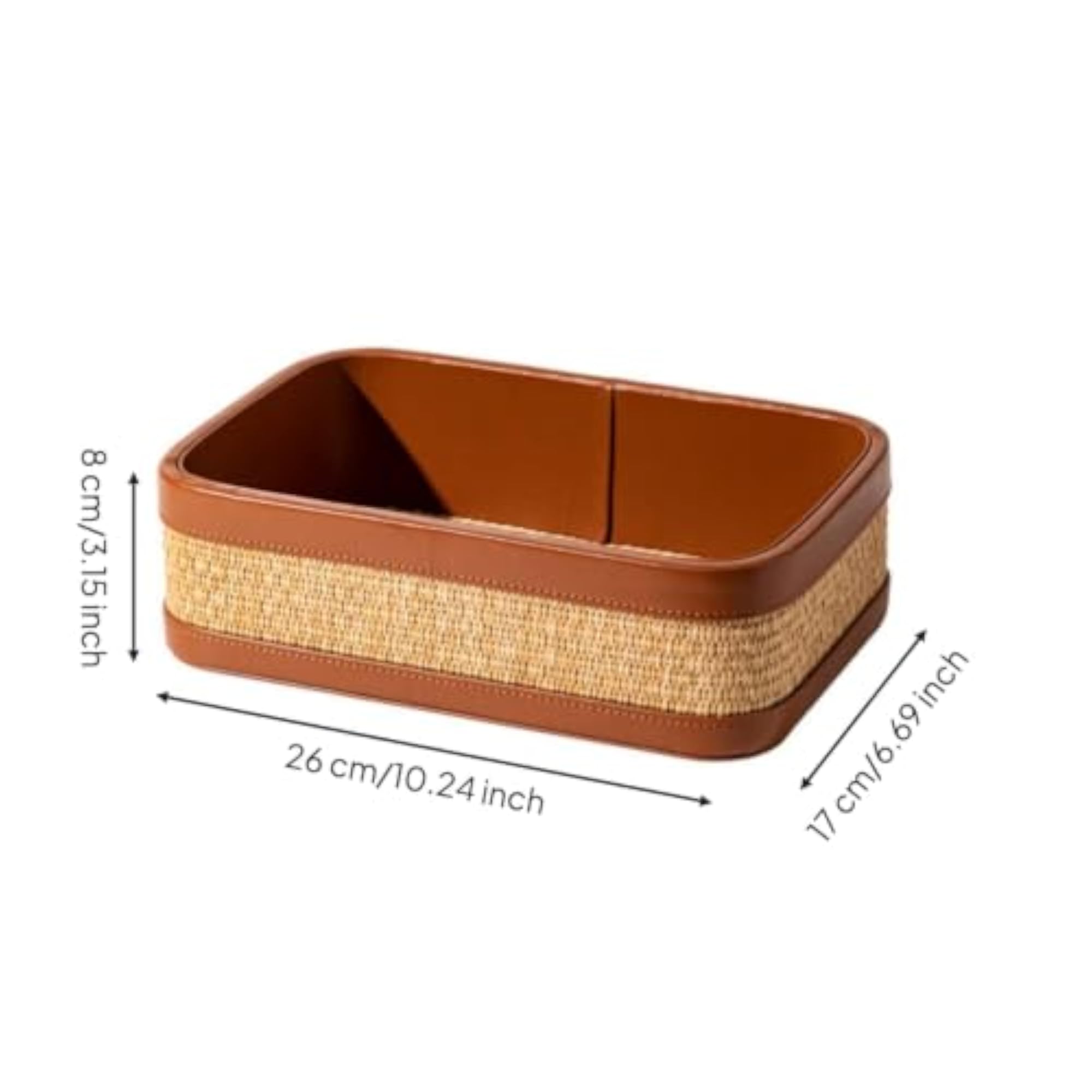 Rectangular Woven Tray with Leather Rim